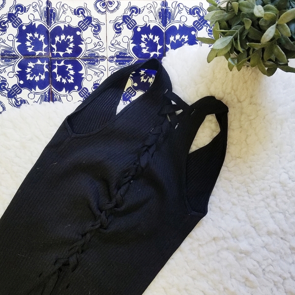 ZARA black lace up back knit top - Picture 2 of 4